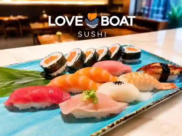A nigiri and roll platter at the Love Boat Sushi sushi bar.